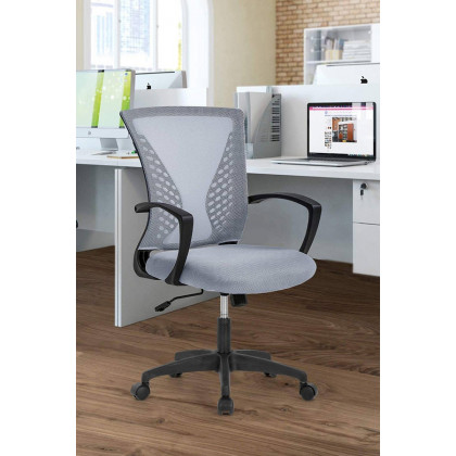 FaFurn Modern Mid-Back Office Desk Chair Ergonomic Mesh with Armrest On Wheels - Gray/Black