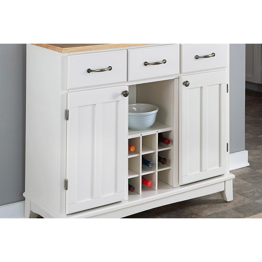FaFurn - Natural Wood Top Kitchen Island Sideboard Cabinet Wine Rack in White