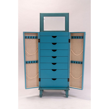 FaFurn - Vintage Turquoise Hand Painted Jewelry Armoire with Antique Drawer Pulls