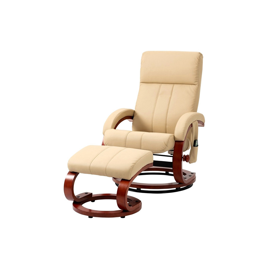 FaFurn Adjustable Faux Leather Electric Remote Massage Recliner Chair 899 W/ Ottoman - Beige