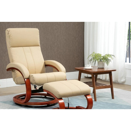 FaFurn Adjustable Faux Leather Electric Remote Massage Recliner Chair 899 W/ Ottoman - Beige