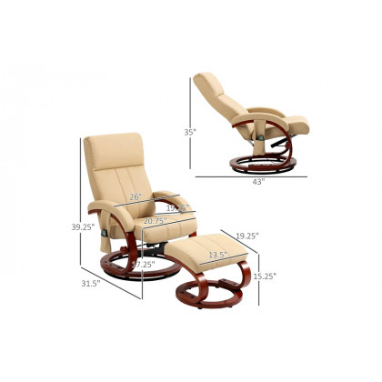 FaFurn Adjustable Faux Leather Electric Remote Massage Recliner Chair 899 W/ Ottoman - Beige
