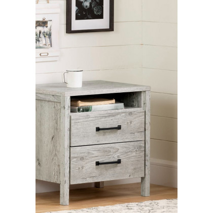 FaFurn Modern 2 Drawer Nightstand Cubby Storage Shelf - Washed Pine