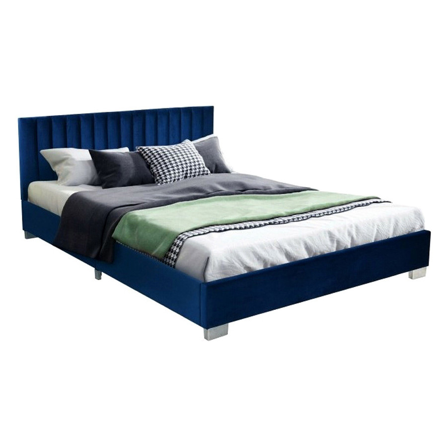 FaFurn - Navy Blue Flannel Tufted Upholstered Platform Bed in Queen Size