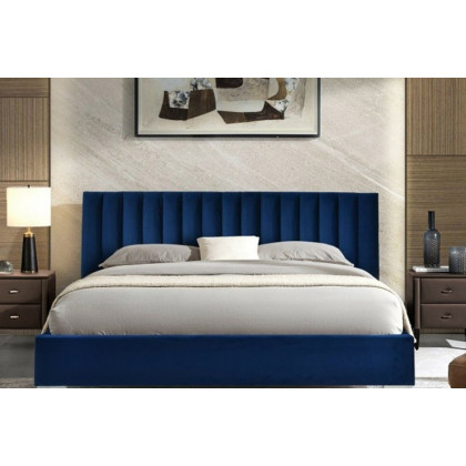 FaFurn - Navy Blue Flannel Tufted Upholstered Platform Bed in Queen Size