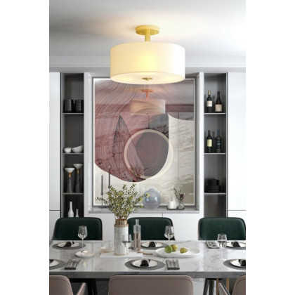 FaFurn - Modern 3-Light Ceiling Mount Glass Pendant Drum Lamp Chandelier White Bronze