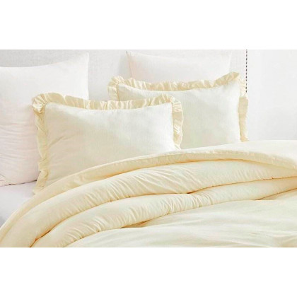 FaFurn Full Size 3-Piece Ruffled Edge Comforter Set - Ivory, Stone Wash/Microfiber