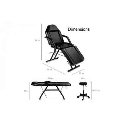 FaFurn - Black Adjustable Massage Bed Salon Chair with Hydraulic Stool