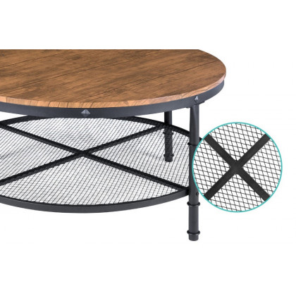 FaFurn - Farmhome Industrial Wood Steel Coffee Table 2-Tier Round with Storage Shelves