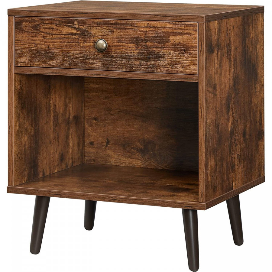 FaFurn - Farmhouse 1-Drawer Nightstand in Brown
