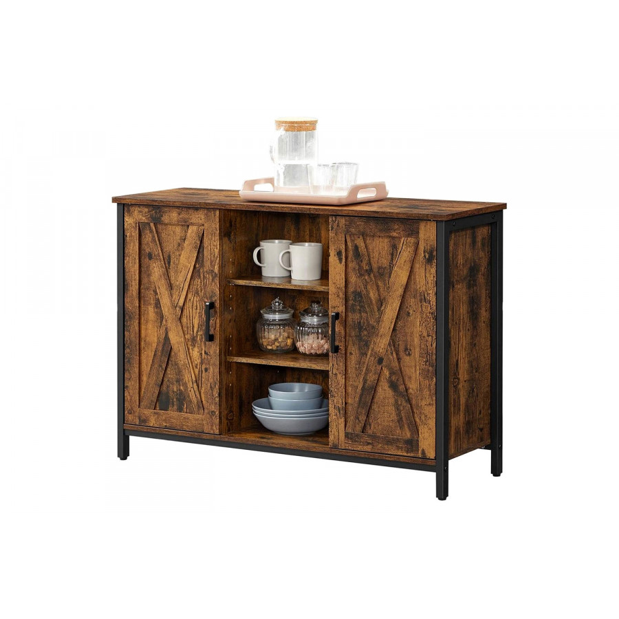 FaFurn - Rustic Farmhome 2 Barn Door Sideboard with Cupboard and Shelves