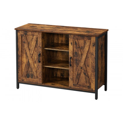 FaFurn - Rustic Farmhome 2 Barn Door Sideboard with Cupboard and Shelves