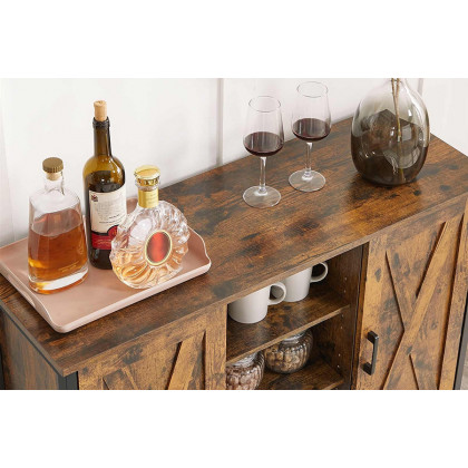 FaFurn - Rustic Farmhome 2 Barn Door Sideboard with Cupboard and Shelves