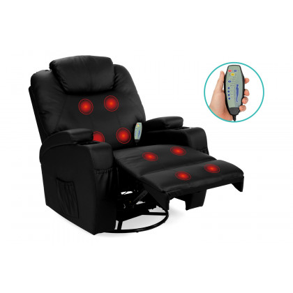 FaFurn Swivel Heat & Massage Recliner Chair 5 Modes Remote Control - Black