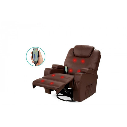 FaFurn Swivel Heat & Massage Recliner Chair 5 Modes Remote Control - Brown