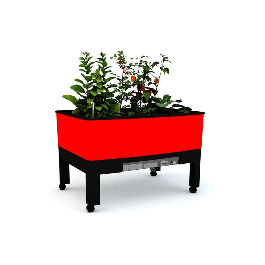 FaFurn - Red Mobile 33.5 in X 24.25 in X 23 in Self Watering Raised Garden On Wheels
