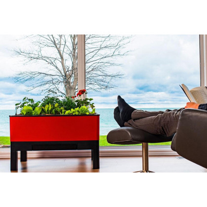 FaFurn - Red Mobile 33.5 in X 24.25 in X 23 in Self Watering Raised Garden On Wheels