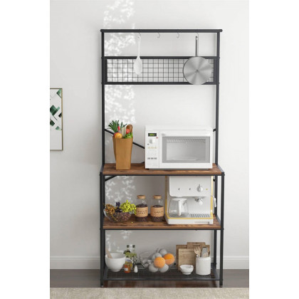 FaFurn - Modern Metal Wood 4-Shelf Kitchen Baker'S Rack Microwave Stand