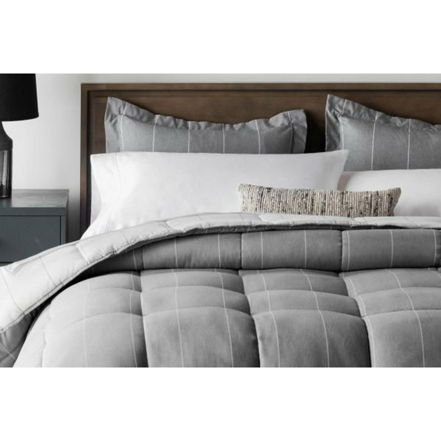 FaFurn 3 Piece Down Alternative Chambray Pin Striped Comforter Set - Gray, King Size