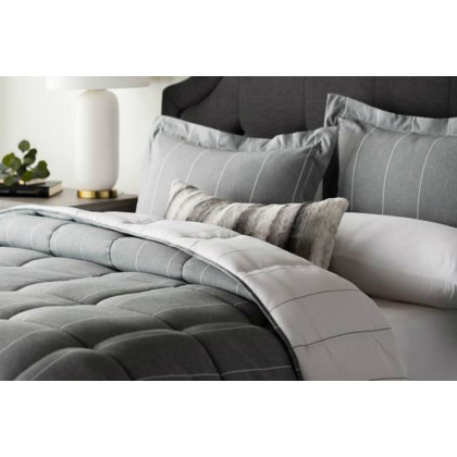FaFurn 3 Piece Down Alternative Chambray Pin Striped Comforter Set - Gray, King Size
