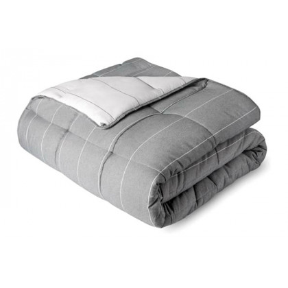 FaFurn 3 Piece Down Alternative Chambray Pin Striped Comforter Set - Gray, King Size