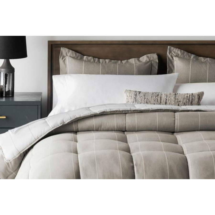 FaFurn 3 Piece Down Alternative Chambray Pin Striped Comforter Set - Beige, King Size