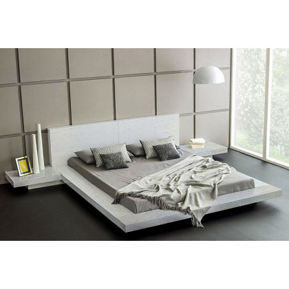 FaFurn - Modern Japanese Style Platform Bed with Headboard and 2 Nightstands