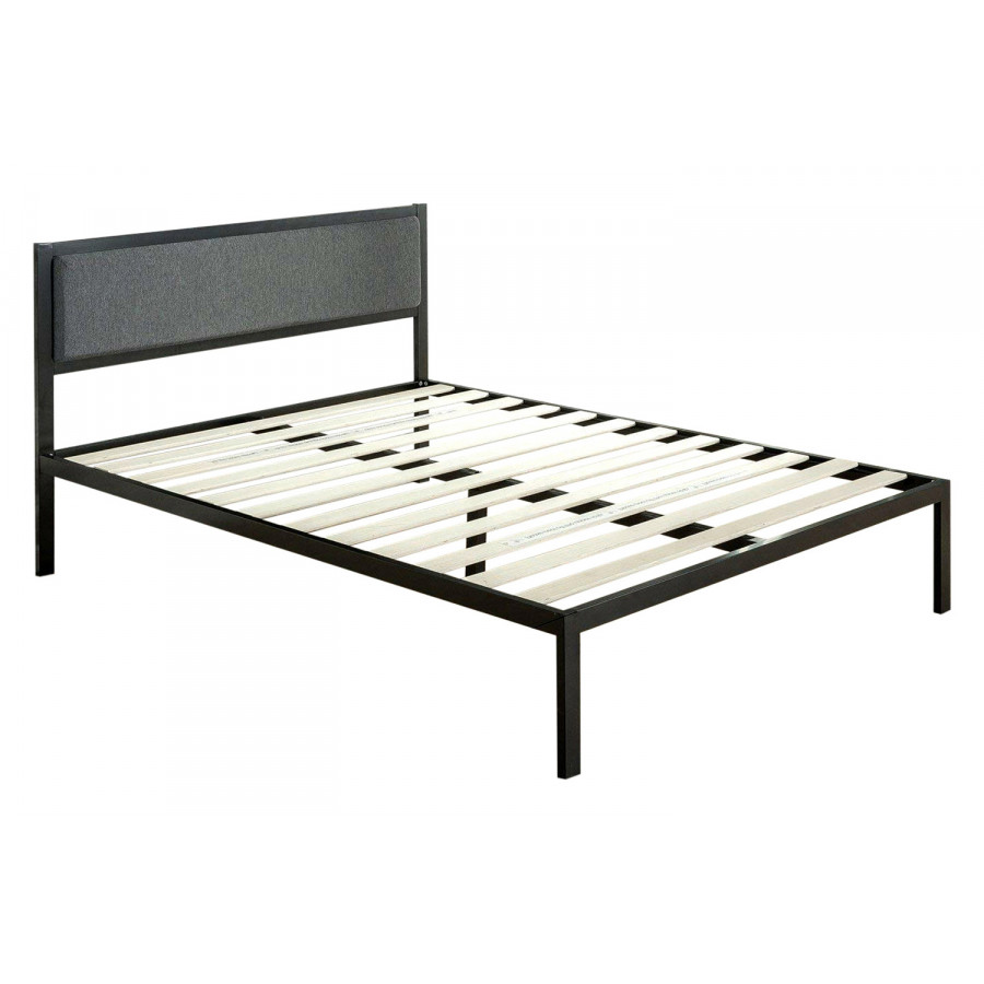 FaFurn - King Size Metal Platform Bed Frame with Wood Slats and Upholstered Headboard