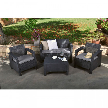 FaFurn - Coffee Table in Black, Plastic Rattan