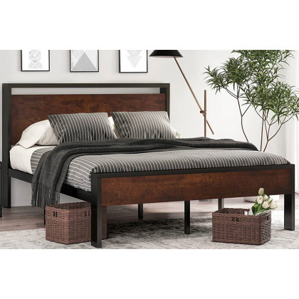 FaFurn - Modern Farmhouse Platform Bed Frame with Wood Panel Headboard Footboard