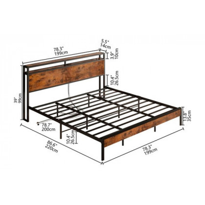 FaFurn Industrial King Size Platform Bed with Storage Headboard - Black/Walnut, Metal/Wood
