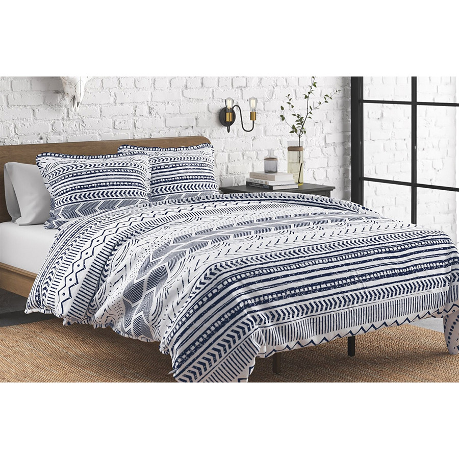 FaFurn 3 Piece Scandinavian Reversible Cotton Set - Blue/White, King Size