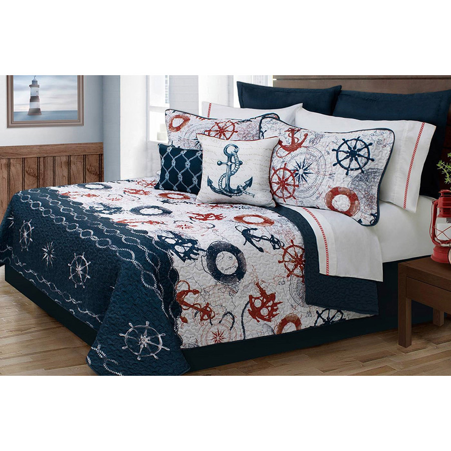 FaFurn - Modern Coastal Anchor Polyester Reversible Quilt Set