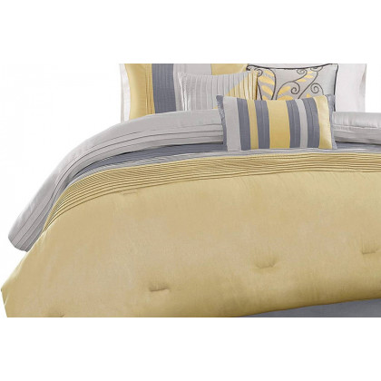 FaFurn 7 Piece Bed in a Bag Comforter Set Faux Silk - Yellow/Gray, King Size