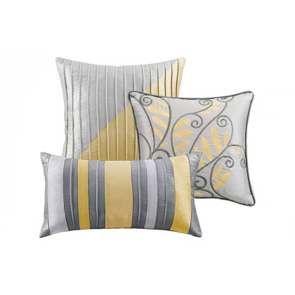 FaFurn 7 Piece Bed in a Bag Comforter Set Faux Silk - Yellow/Gray, King Size