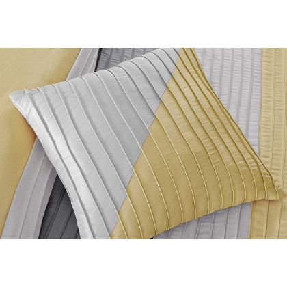 FaFurn 7 Piece Bed in a Bag Comforter Set Faux Silk - Yellow/Gray, King Size