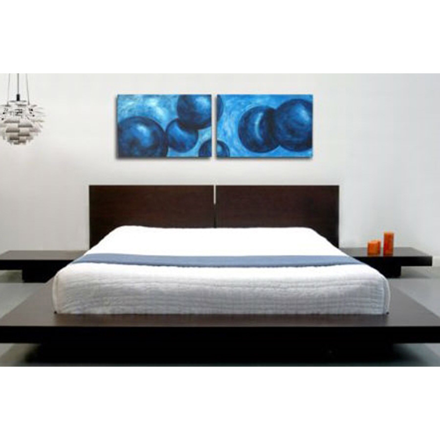 FaFurn - Modern Japanese Style Platform Bed with Headboard and 2 Nightstands