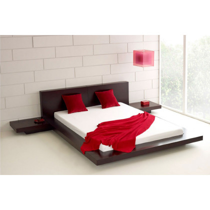 FaFurn - Modern Japanese Style Platform Bed with Headboard and 2 Nightstands