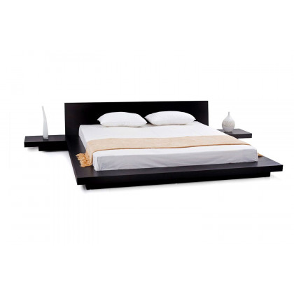 FaFurn Modern Japanese Style Platform Bed with Headboard and 2 Nightstands - Espresso, King Size
