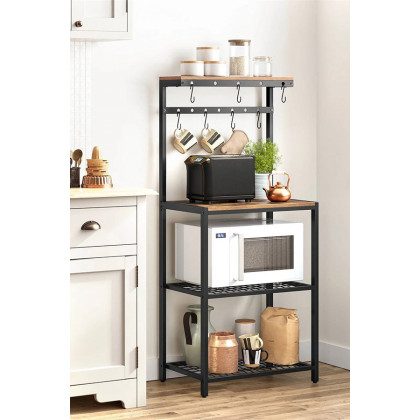 FaFurn - Modern Industrial Metal Wood Bakers Rack with Microwave Shelf