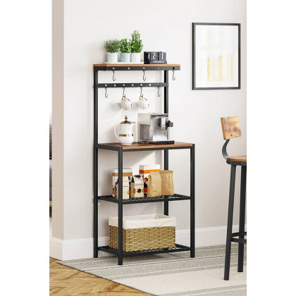FaFurn - Modern Industrial Metal Wood Bakers Rack with Microwave Shelf