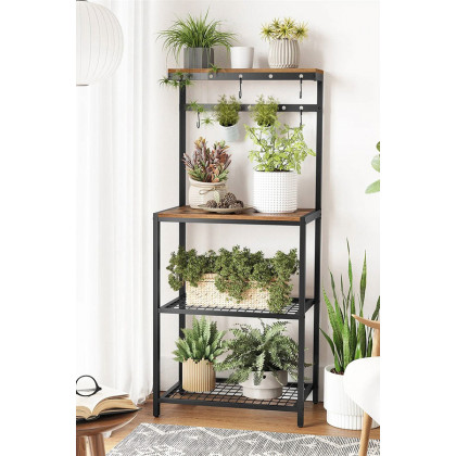 FaFurn - Modern Industrial Metal Wood Bakers Rack with Microwave Shelf
