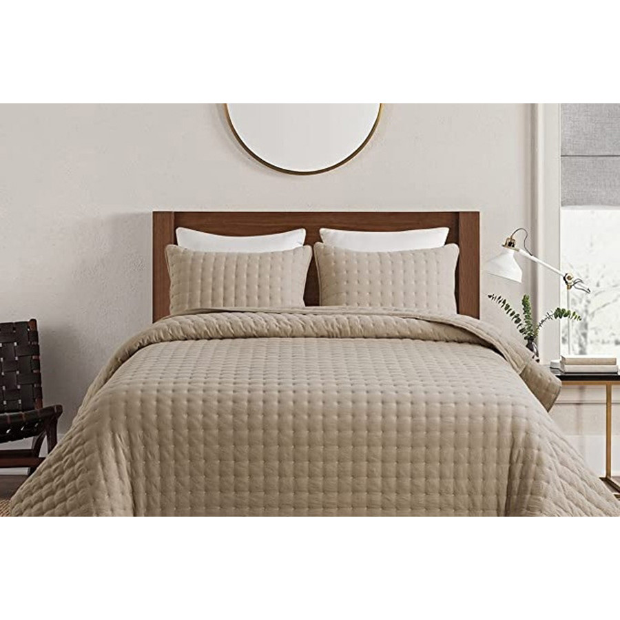 FaFurn 3 Piece Microfiber Polyester Quilt Bedding Set - Beige, King Size