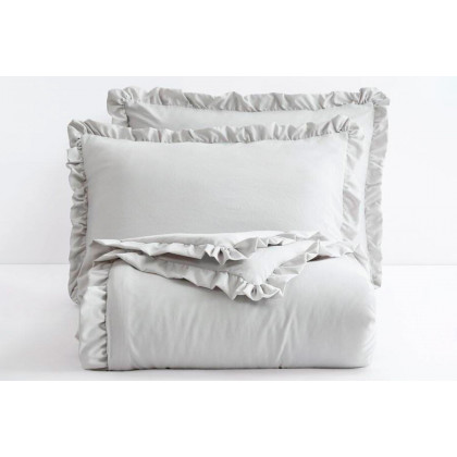 FaFurn King Size Oversized Ruffled Edge Comforter Set - Gray, Microfiber