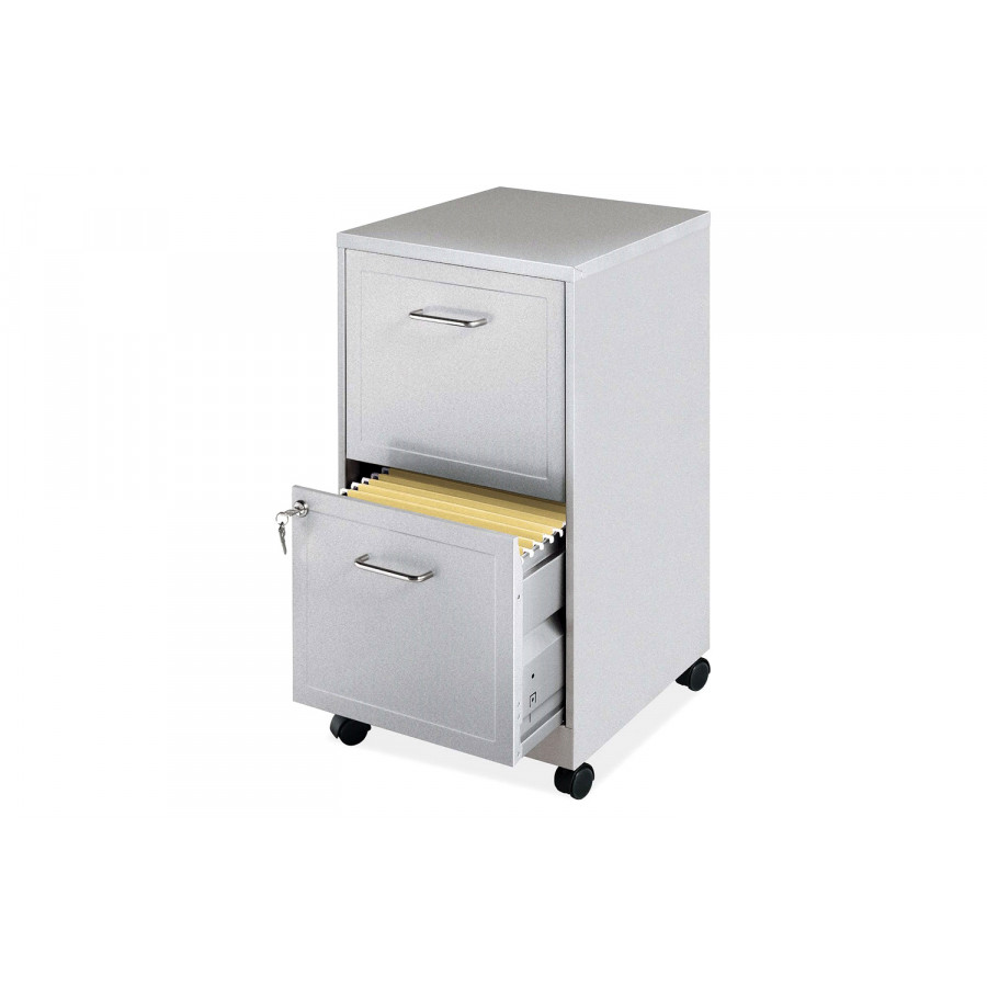 FaFurn - Gray Silver Metal 2-Drawer File Cabinet with Casters