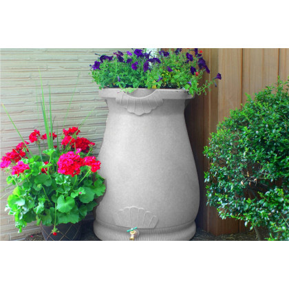 FaFurn 65 Gallon Plastic Urn Rain Barrel with Planter Top - Light Gray