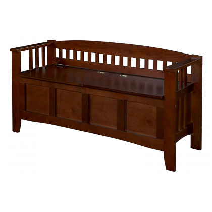 FaFurn - Split Seat Storage Accent Bench in Walnut Wood Finish