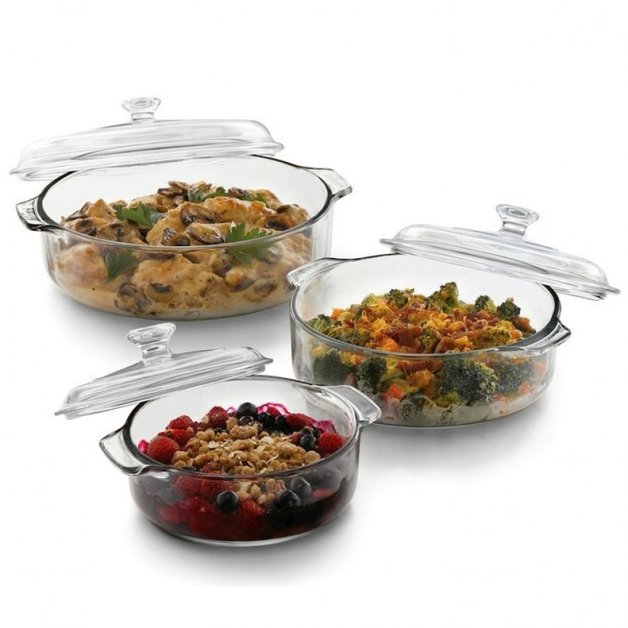 FaFurn - 6-Piece Round Cookware/Bakeware Set with Lids in Glass