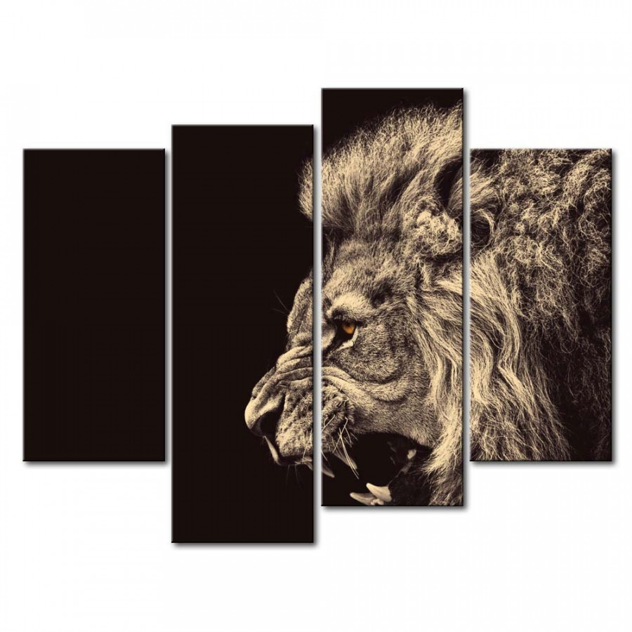 FaFurn - 4-Panel Wall Art Painting Print in Roaring Lion Big Kitty