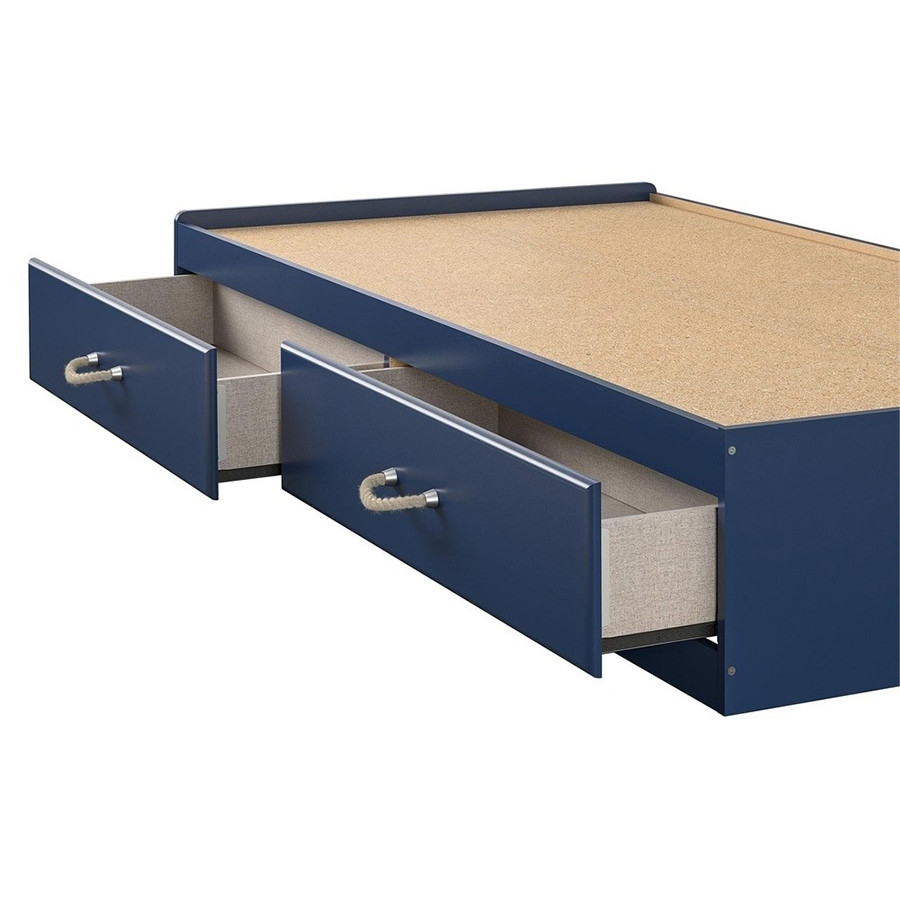 FaFurn - Twin Size Blue Platform Bed with 2 Storage Drawers Rope Handles